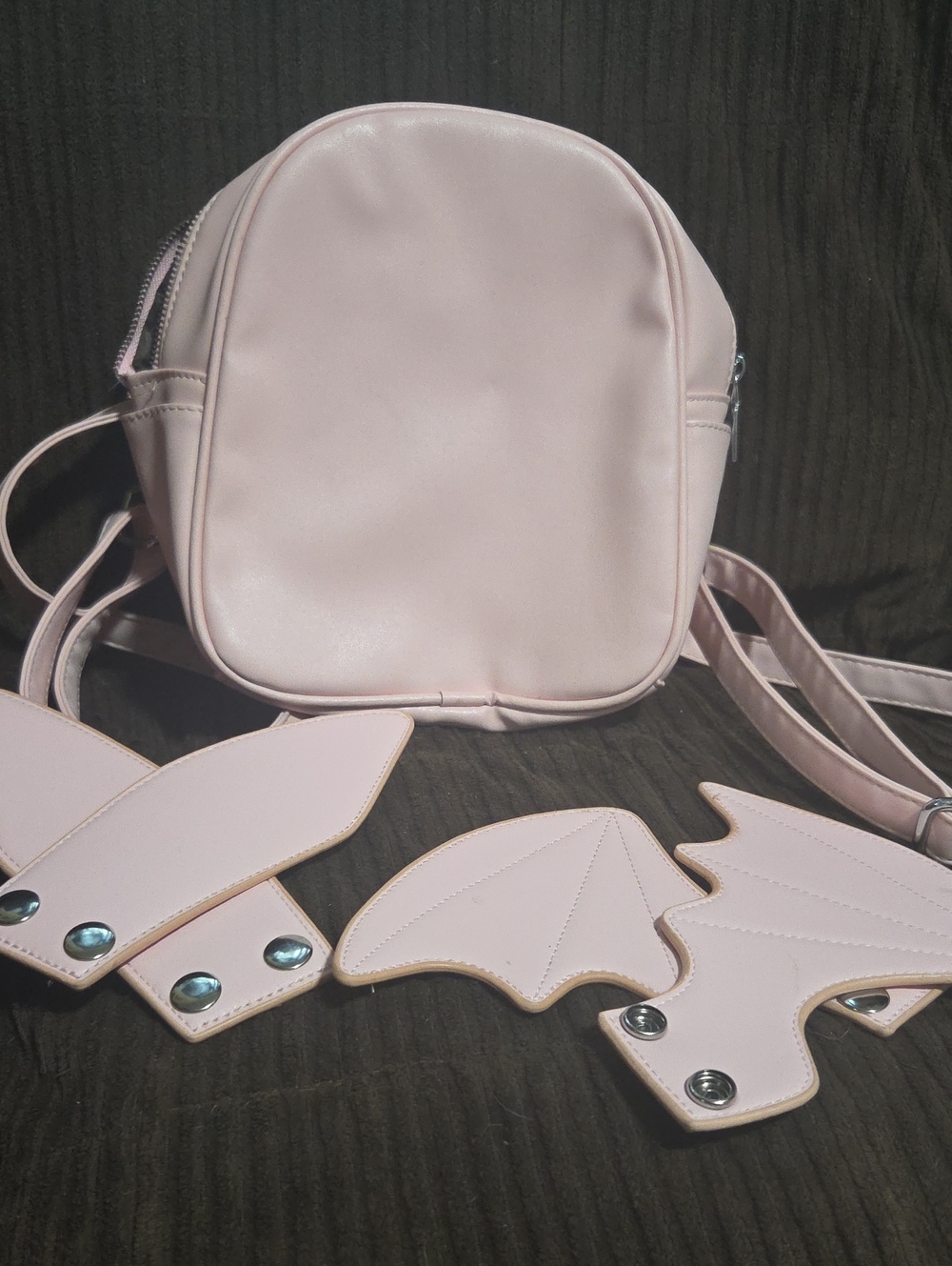 Pink Faux Leather Backpack Bag with Bat Wing/Rabbit Accessories